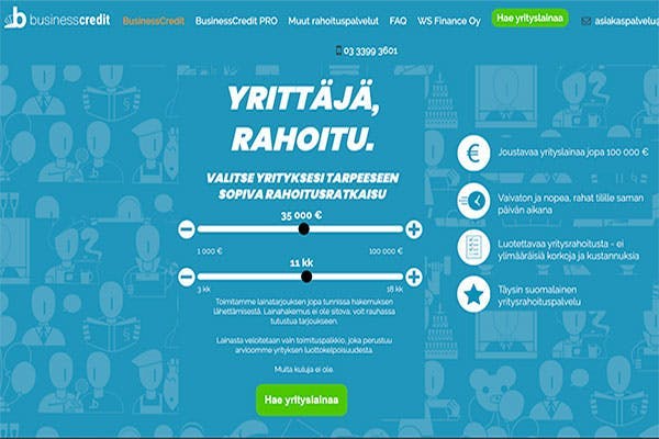 Businesscredit.fi yrityslainaa jopa 100 000 €