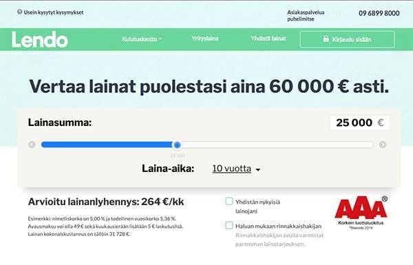 Lendo.fi kotisivu