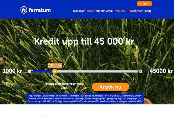 Ferratum - kredit upp till 45 000 kr 