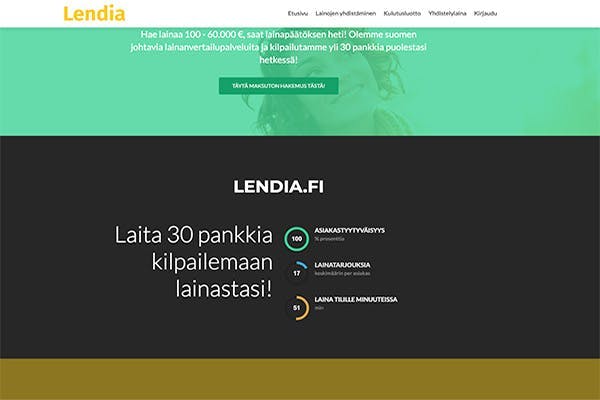 Lendia.fi kotisivu