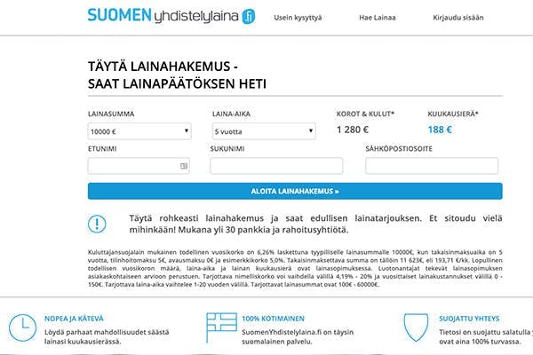 Suomenyhdistelylaina.fi kotisivu