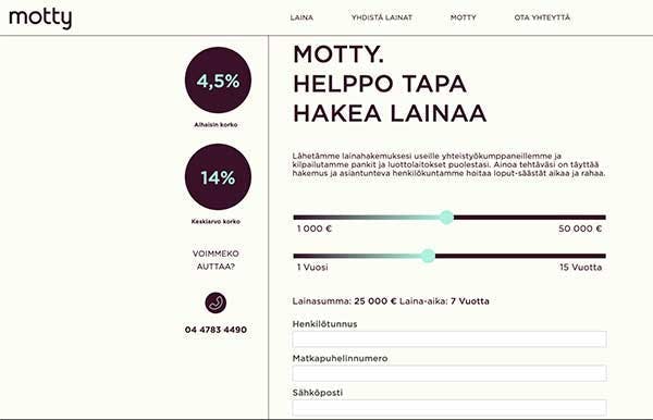 Motty.fi lainapalvelun kotisivu